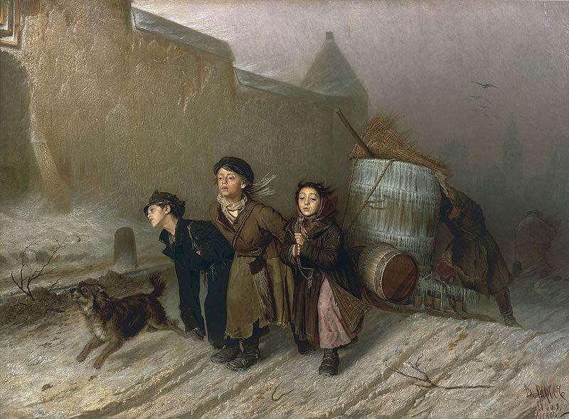 Vasily Perov Troika. Apprentices fetch water Germany oil painting art